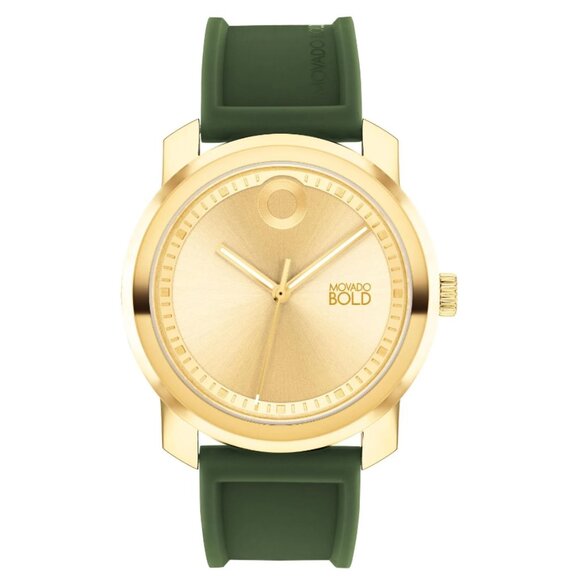 MOVADO BOLD 3601037 TREND PROPEL GOLD DIAL GREEN SILICONE STRAP MENS WATCH - Picture 1 of 4
